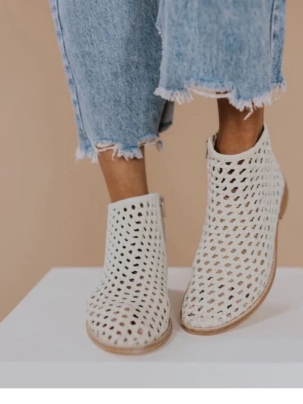 Free People White Perforated Ankle Booties